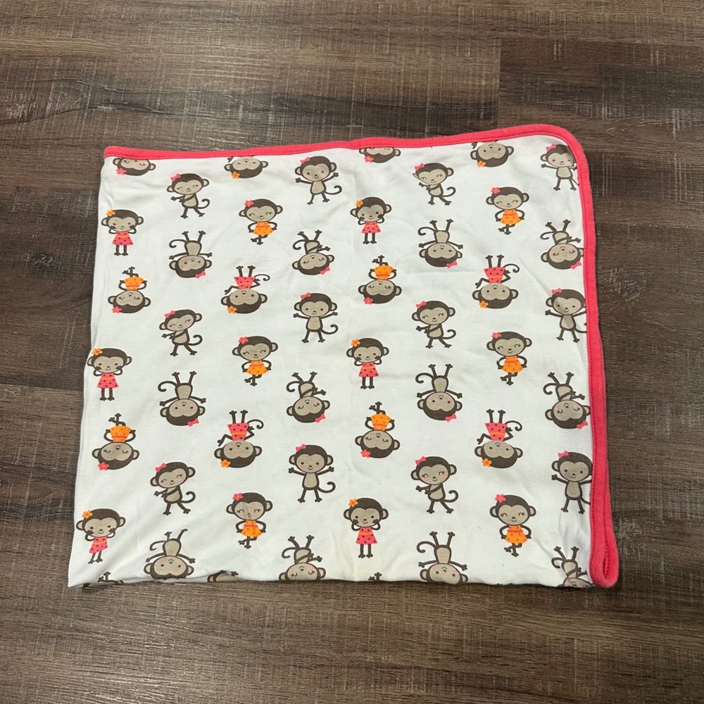 Just One You Made by Carters Monkey Print Receiving Blanket Pink White Brown